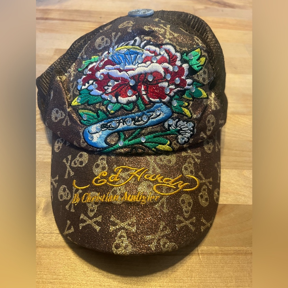 Ed Hardy Hat Christian Audigier Flower Diamond